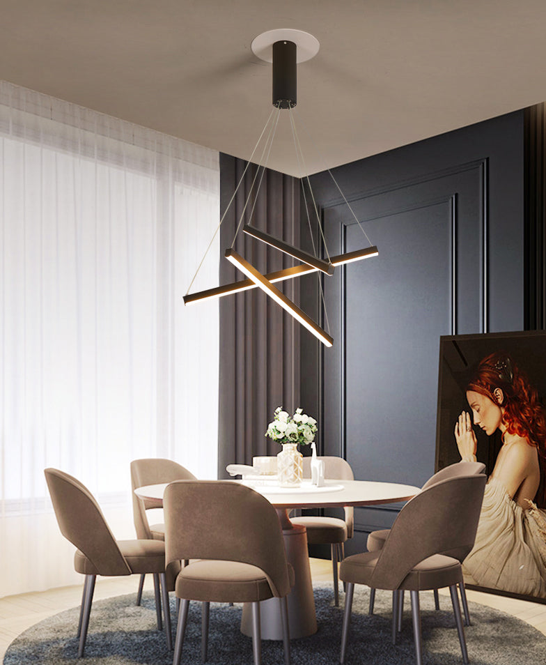Nieuwe moderne zwarte lineaire kroonluchter verlichtingsarmaturen Metalen LED -hangende lamp voor woonkamer