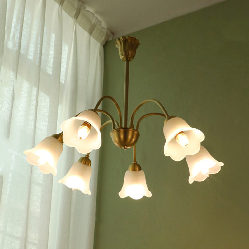 Floral Dining Room Chandelier Country Style Glass Suspension Lighting Fixture