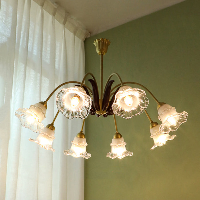 Floral Dining Room Chandelier Country Style Glass Suspension Lighting Fixture