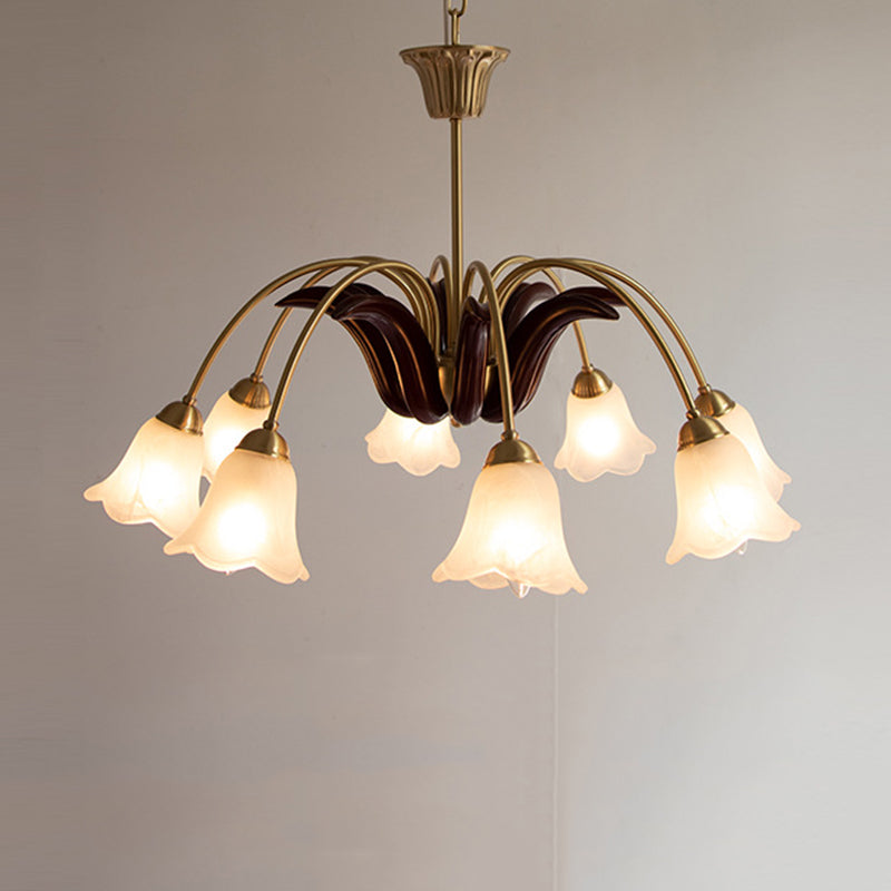 Floral Dining Room Chandelier Country Style Glass Suspension Lighting Fixture