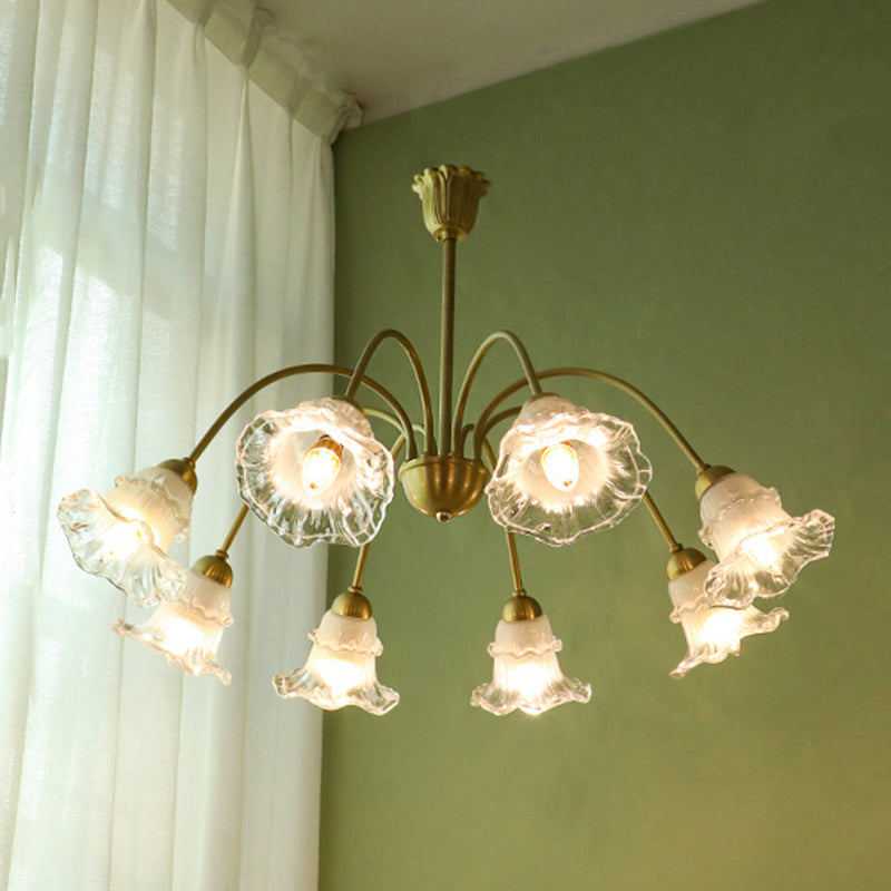 Floral Dining Room Chandelier Country Style Glass Suspension Lighting Fixture