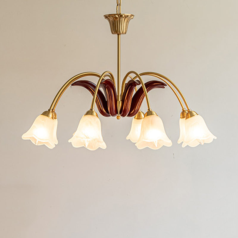 Floral Dining Room Chandelier Country Style Glass Suspension Lighting Fixture