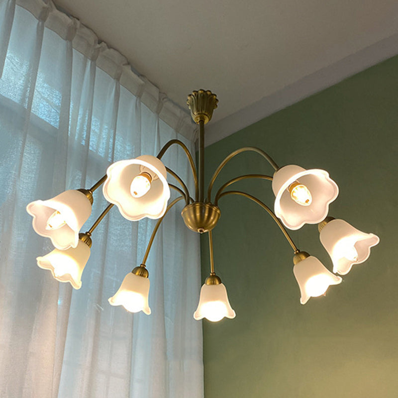 Floral Dining Room Chandelier Country Style Glass Suspension Lighting Fixture