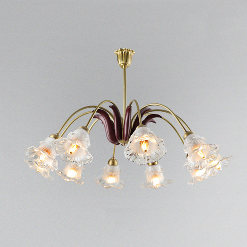 Floral Dining Room Chandelier Country Style Glass Suspension Lighting Fixture