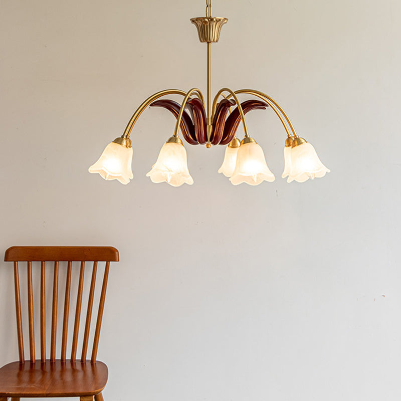Floral Dining Room Chandelier Country Style Glass Suspension Lighting Fixture