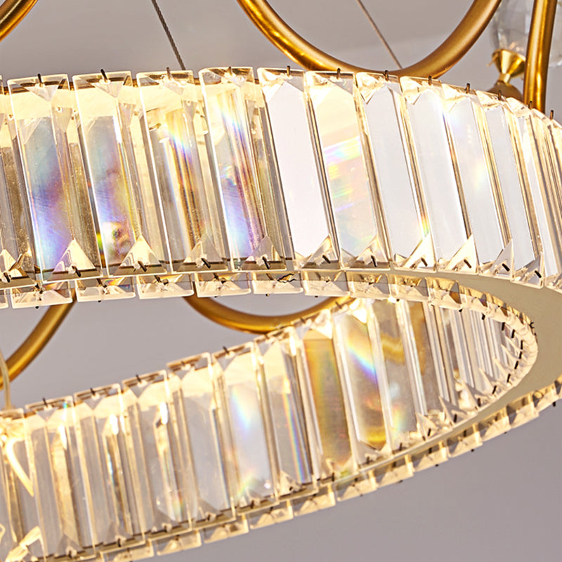 Beveled K9 Crystal Gold Pendant Light Crown Contemporary LED Ceiling Light for Bedroom