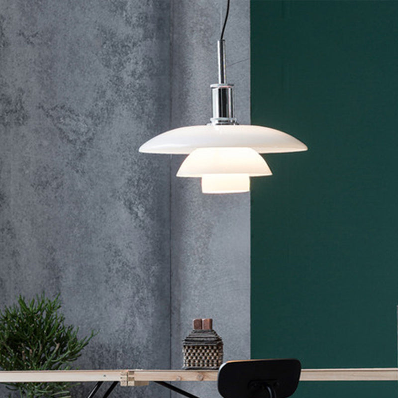 1-Light White Glass Suspended Lighting Fixture Minimalism Pendant Light Kit for Bedroom