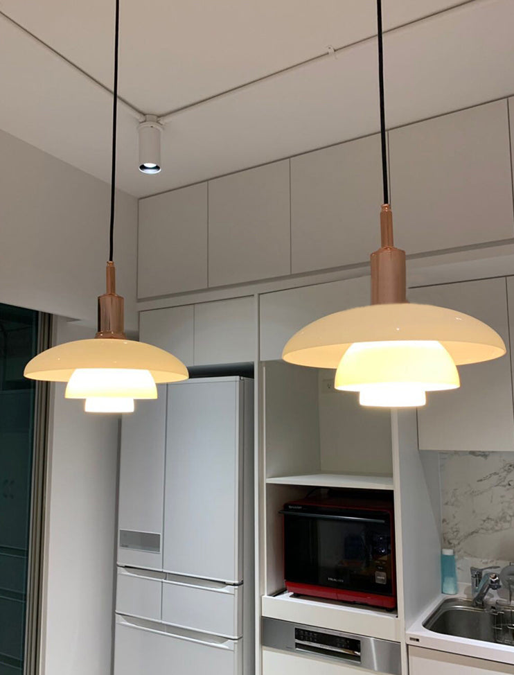 1-Light White Glass Suspended Lighting Fixture Minimalism Pendant Light Kit for Bedroom