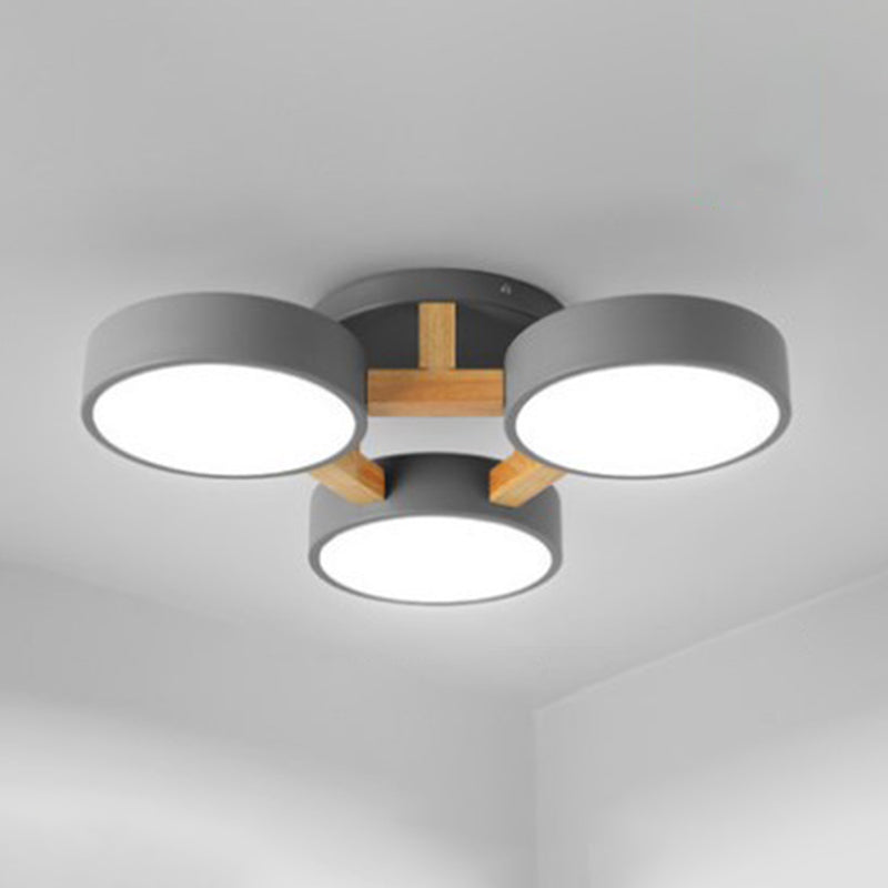 Wooden Sputnik LED Ceiling Light in Modern Singularity Wrought Iron Macaron Flush Mount with Acrylic Shade