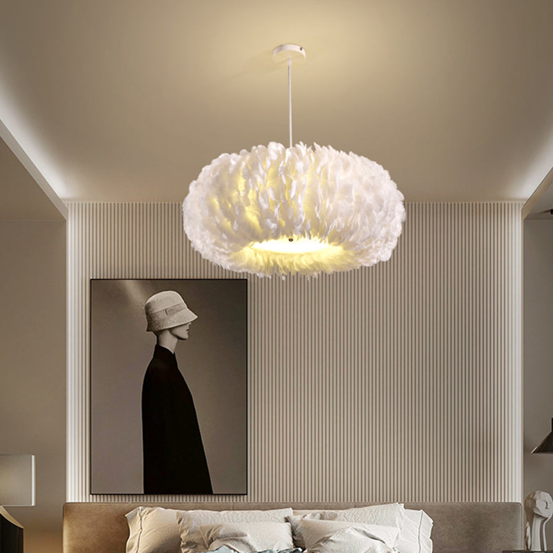 Drum Chandelier Light Fixture Modern Simplicity Feather Shade Pendant Lighting for Restaurant