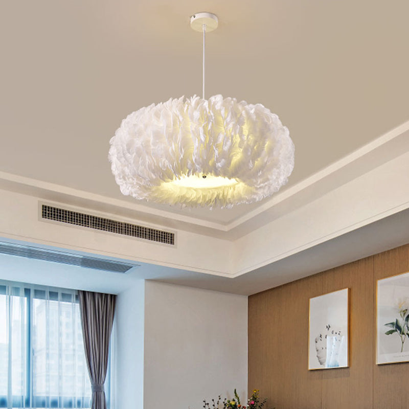 Drum Chandelier Light Fixture Modern Simplicity Feather Shade Pendant Lighting for Restaurant