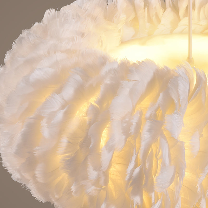 Drum Chandelier Light Fixture Modern Simplicity Feather Shade Pendant Lighting for Restaurant
