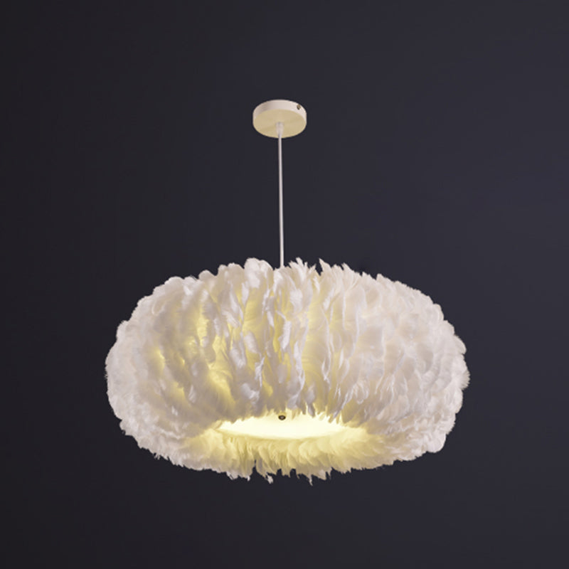 Drum Chandelier Light Fixture Modern Simplicity Feather Shade Pendant Lighting for Restaurant