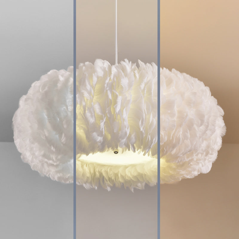 Drum Chandelier Light Fixture Modern Simplicity Feather Shade Pendant Lighting for Restaurant