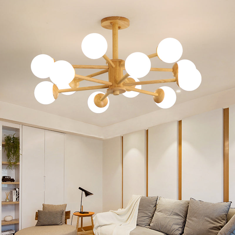 Modern Simplicity Starburst Suspended Lighting Fixture Wood Hanging Ceiling Fixture for Restaurant