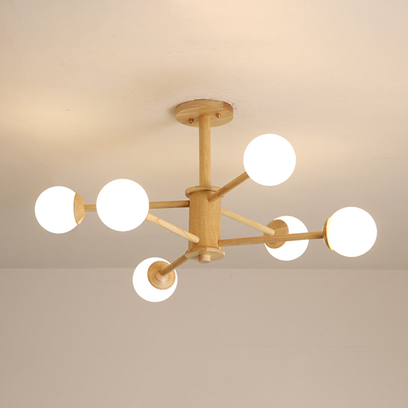 Modern Simplicity Starburst Suspended Lighting Fixture Wood Hanging Ceiling Fixture for Restaurant