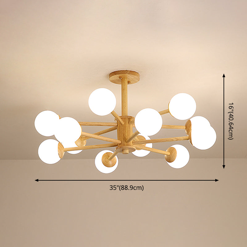 Modern Simplicity Starburst Suspended Lighting Fixture Wood Hanging Ceiling Fixture for Restaurant