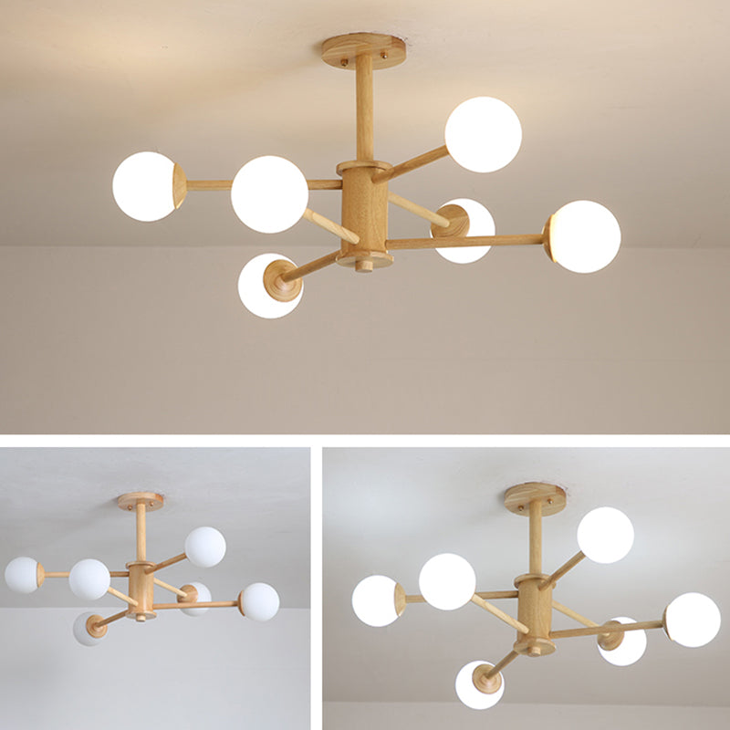 Modern Simplicity Starburst Suspended Lighting Fixture Wood Hanging Ceiling Fixture for Restaurant