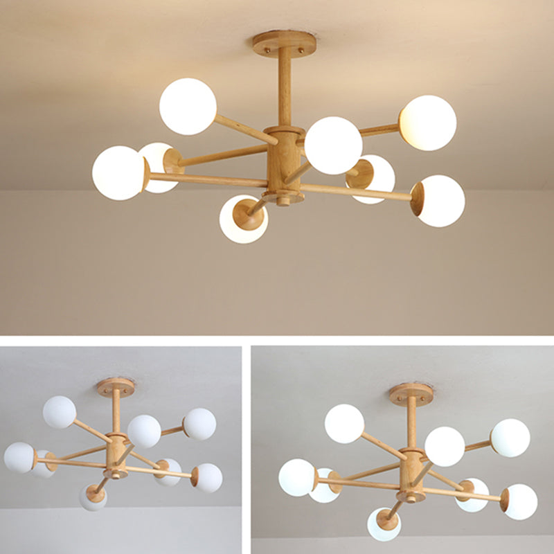 Modern Simplicity Starburst Suspended Lighting Fixture Wood Hanging Ceiling Fixture for Restaurant