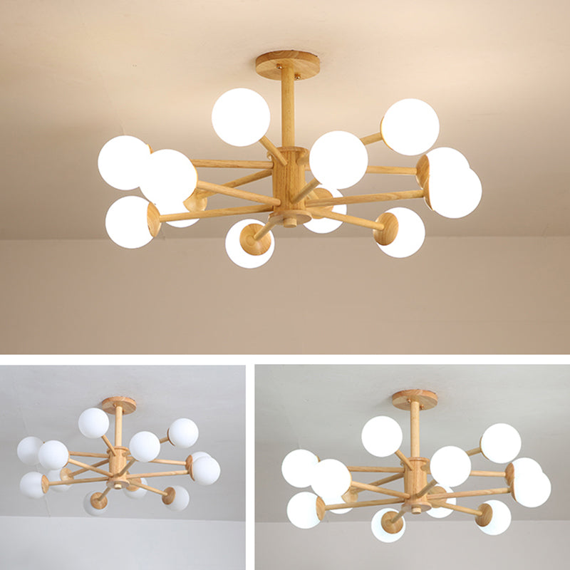 Modern Simplicity Starburst Suspended Lighting Fixture Wood Hanging Ceiling Fixture for Restaurant