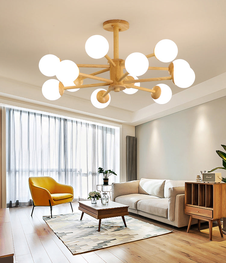 Modern Simplicity Starburst Suspended Lighting Fixture Wood Hanging Ceiling Fixture for Restaurant