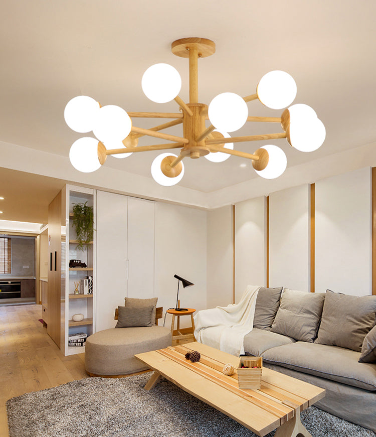 Modern Simplicity Starburst Suspended Lighting Fixture Wood Hanging Ceiling Fixture for Restaurant