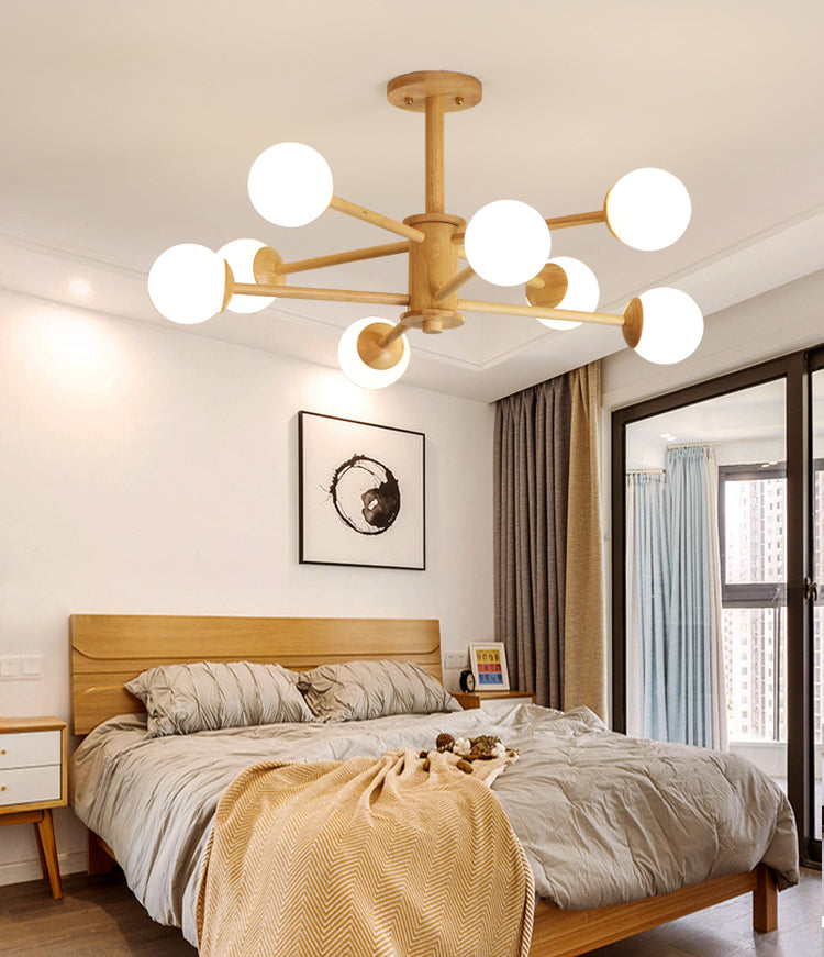 Modern Simplicity Starburst Suspended Lighting Fixture Wood Hanging Ceiling Fixture for Restaurant