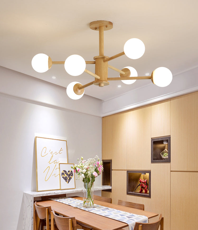 Modern Simplicity Starburst Suspended Lighting Fixture Wood Hanging Ceiling Fixture for Restaurant