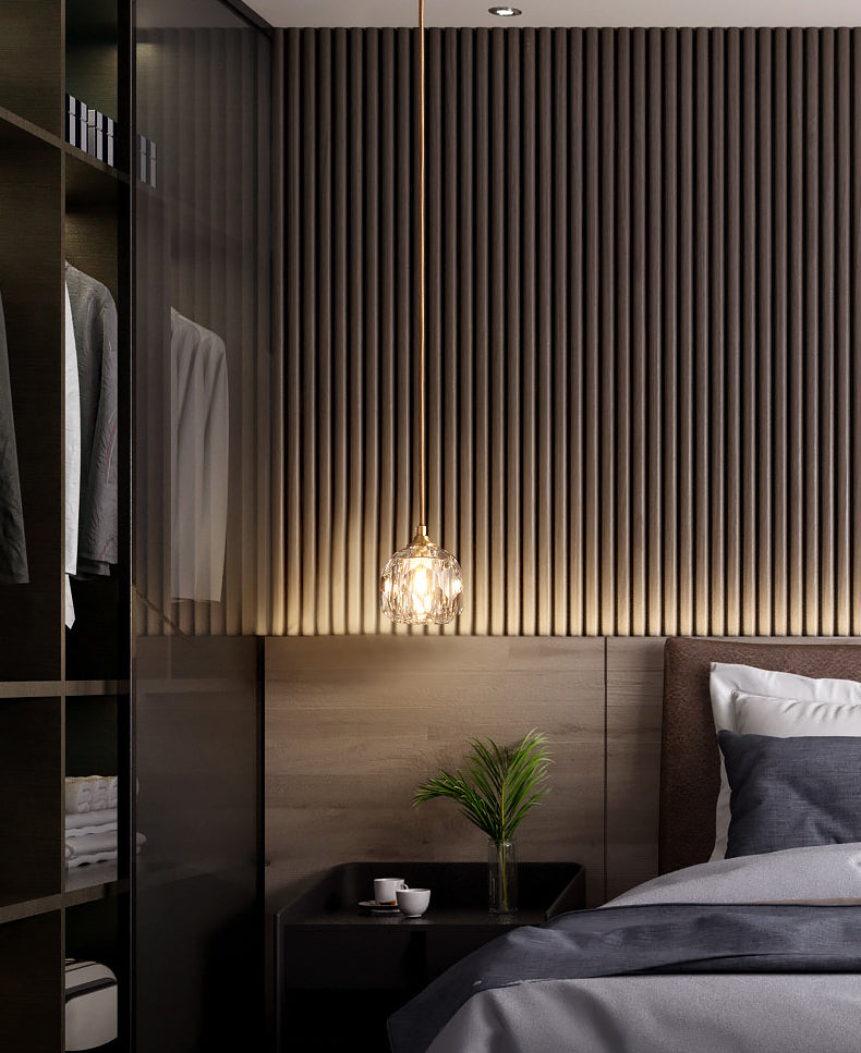 Gold Single Pendant Light in Modern Luxury Style Copper Globe Hanging Lamp with Crystal Shade