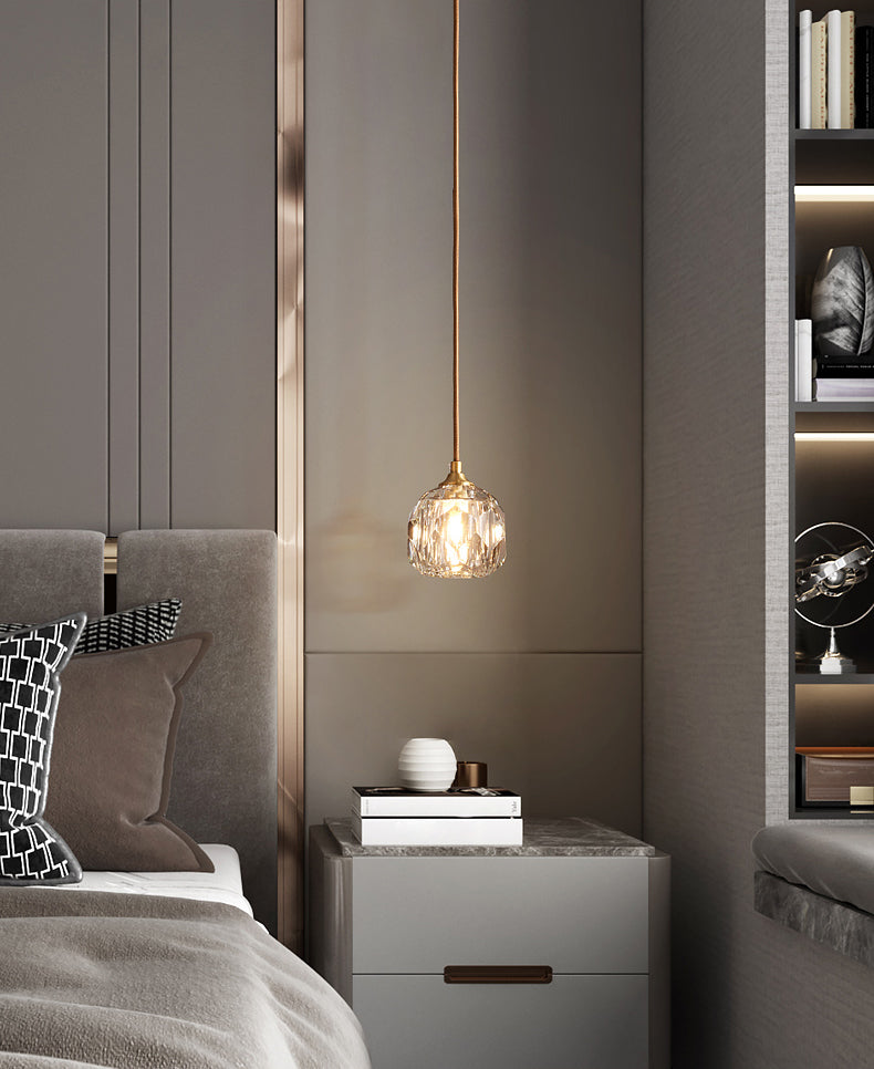 Gold Single Pendant Light in Modern Luxury Style Copper Globe Hanging Lamp with Crystal Shade