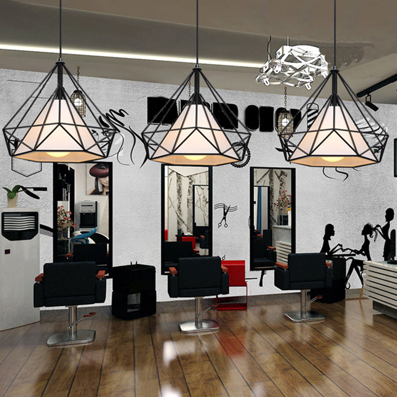 Retro Industrial Diamond Hanging Pendant Lights Metallic Hanging Light Fixture for Living Room