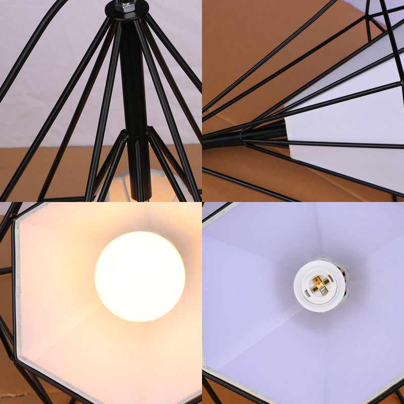 Retro Industrial Diamond Hanging Pendant Lights Metallic Hanging Light Fixture for Living Room