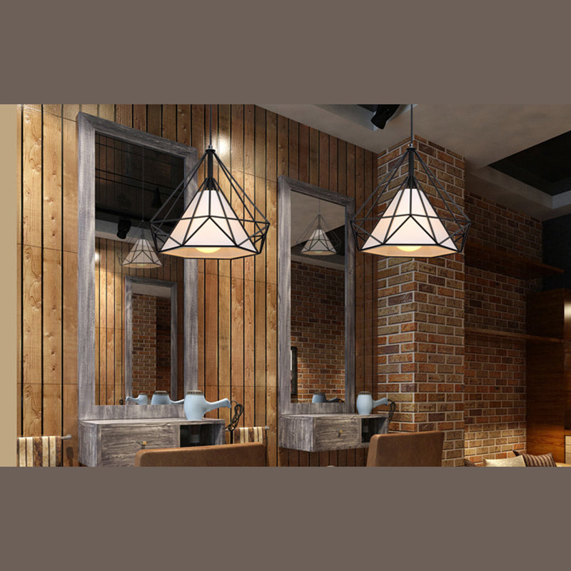 Retro Industrial Diamond Hanging Pendant Lights Metallic Hanging Light Fixture for Living Room