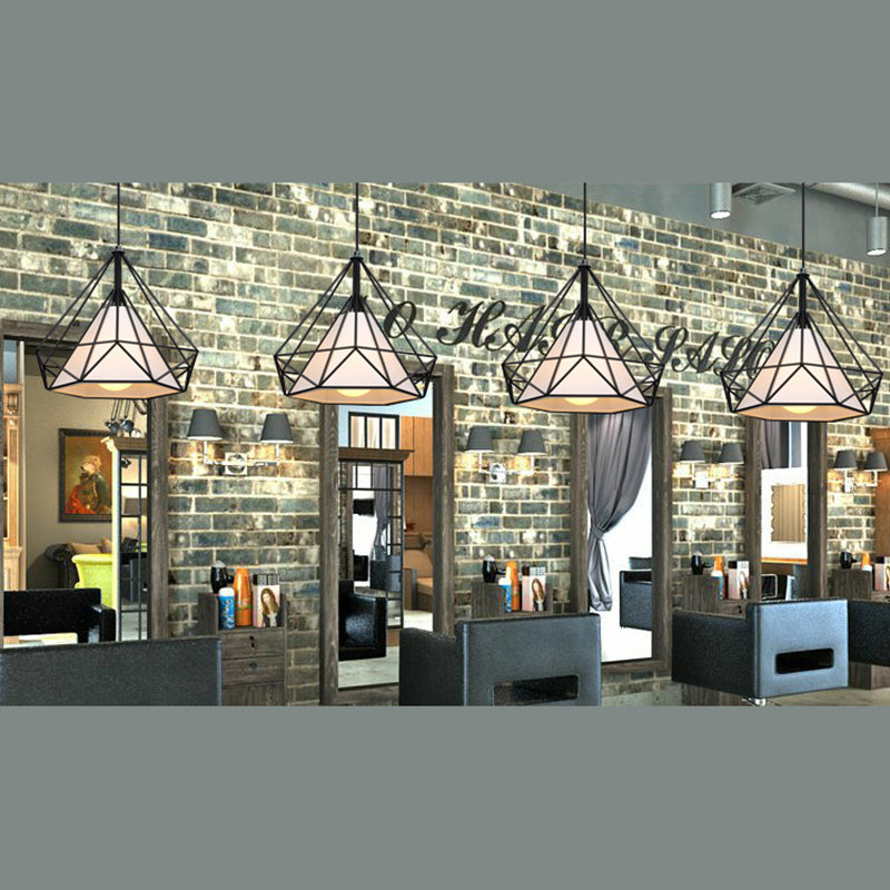 Retro Industrial Diamond Hanging Pendant Lights Metallic Hanging Light Fixture for Living Room