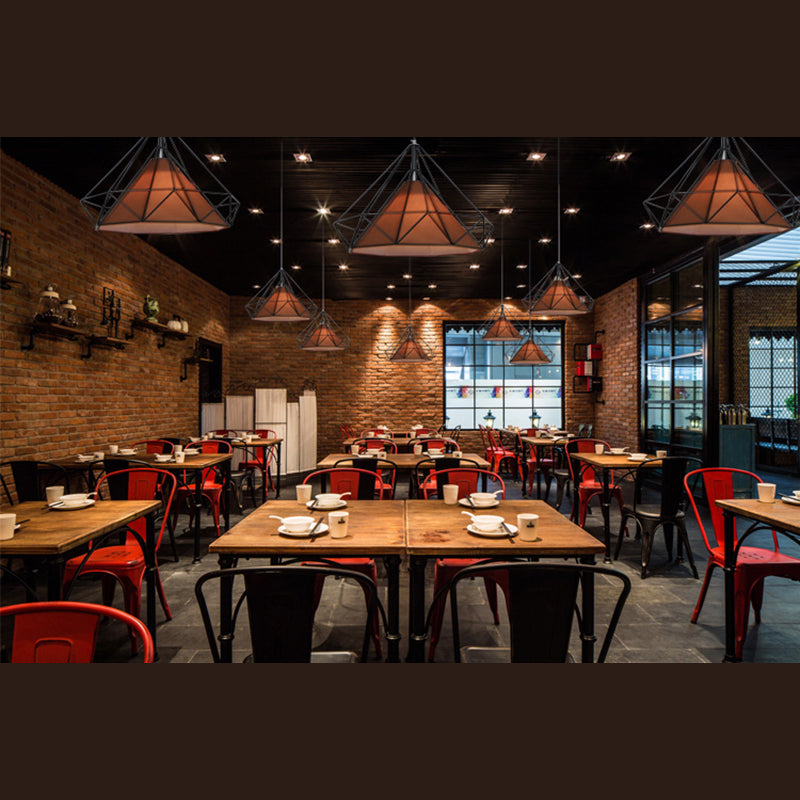 Retro Industrial Diamond Hanging Pendant Lights Metallic Hanging Light Fixture for Living Room