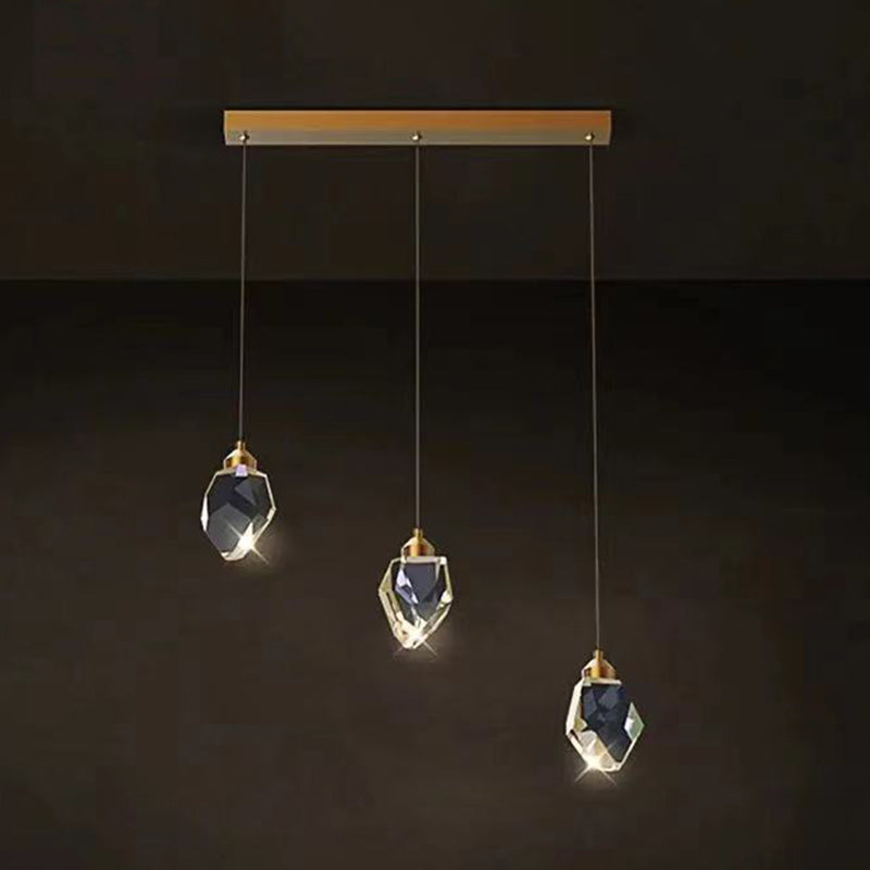 Copper Gold LED Hanging Lamp in Modern Artistic Style Crystal Geometric Pendant Light for Dining Room