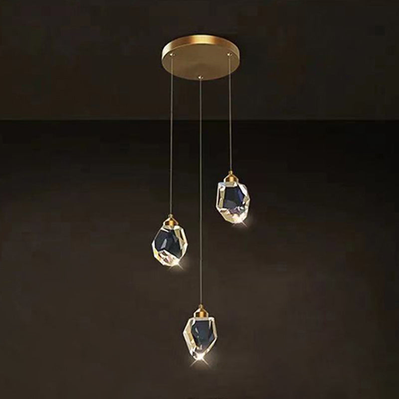 Copper Gold LED Hanging Lamp in Modern Artistic Style Crystal Geometric Pendant Light for Dining Room