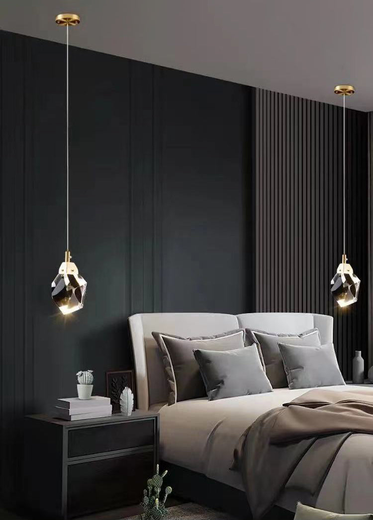 Copper Gold LED Hanging Lamp in Modern Artistic Style Crystal Geometric Pendant Light for Dining Room