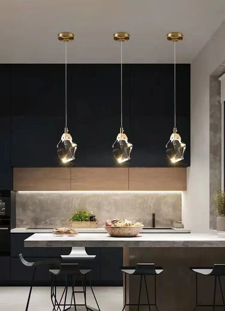 Copper Gold LED Hanging Lamp in Modern Artistic Style Crystal Geometric Pendant Light for Dining Room