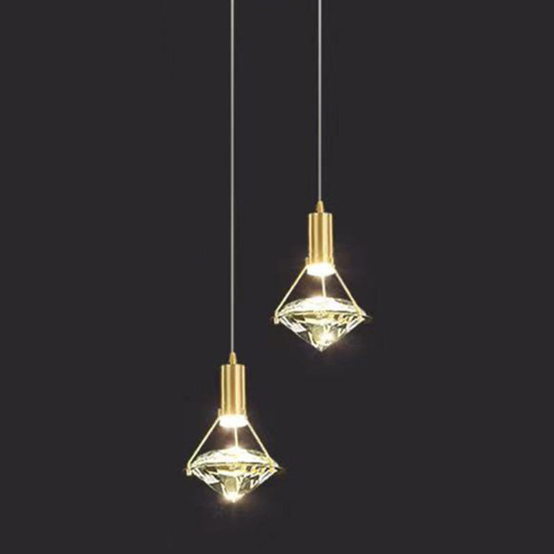 Brass Crystal LED Pendant Light in Modern Luxury Style Copper Geometric Hanging Lamp for Bedroom