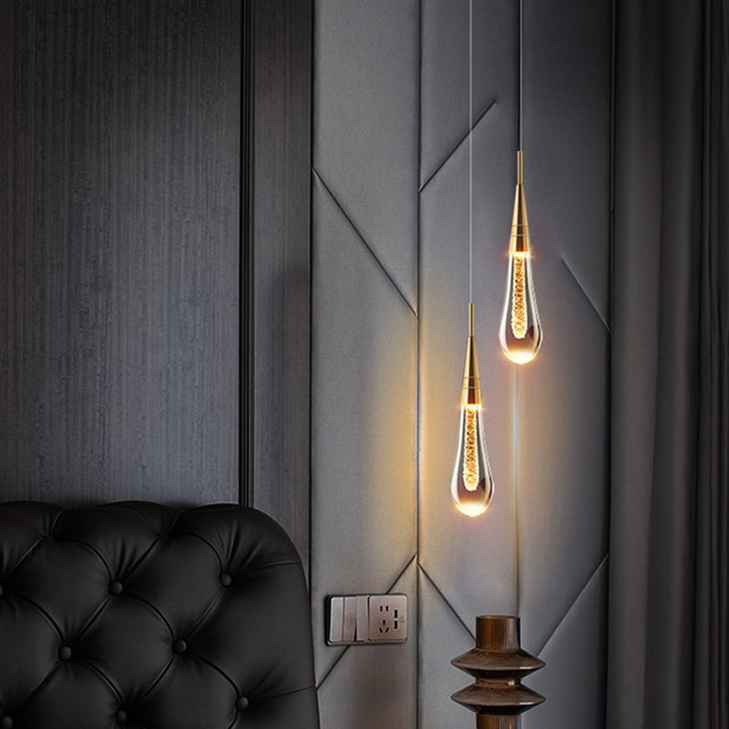 Luce a ciondolo a led lacrima oro in moderna luce in alluminio in alluminio in alluminio con tonalità di cristallo