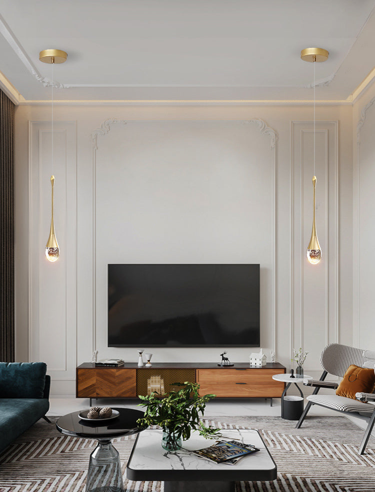 Luce a ciondolo a led lacrima oro in moderna luce in alluminio in alluminio in alluminio con tonalità di cristallo