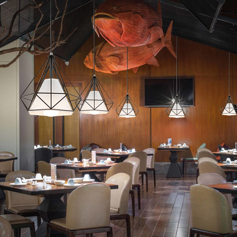 1 pendentif en diamant léger pendentif de plafond en métal industriel avec cordon suspendu pour restaurant