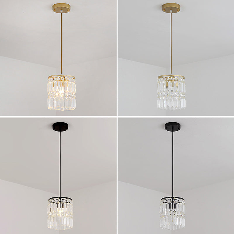 Luz colgante de LED de cristal en la moderna lámpara colgante cilíndrica de hierro forjado para el comedor