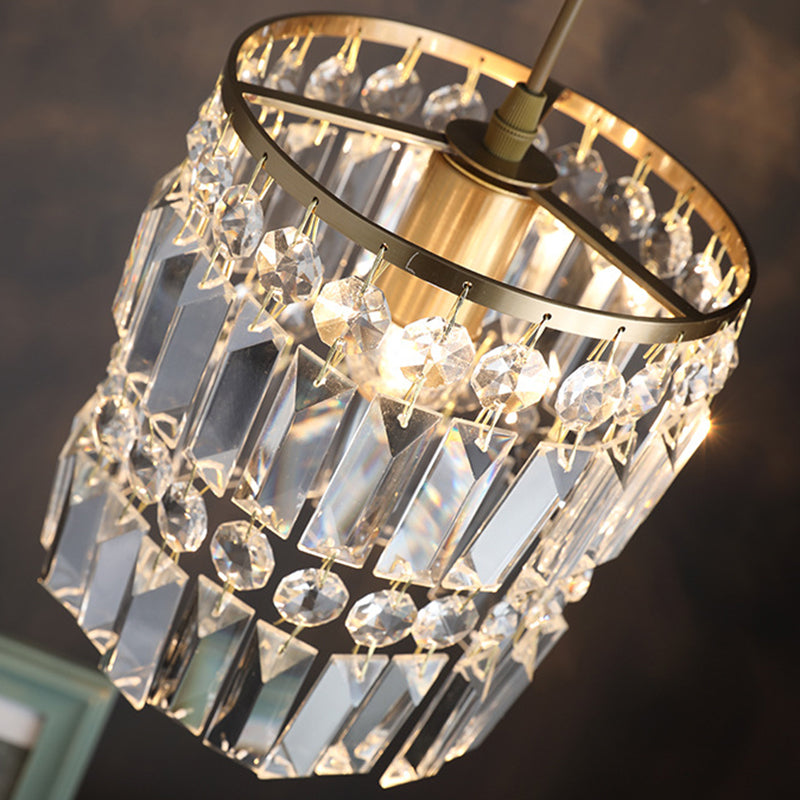 Luz colgante de LED de cristal en la moderna lámpara colgante cilíndrica de hierro forjado para el comedor