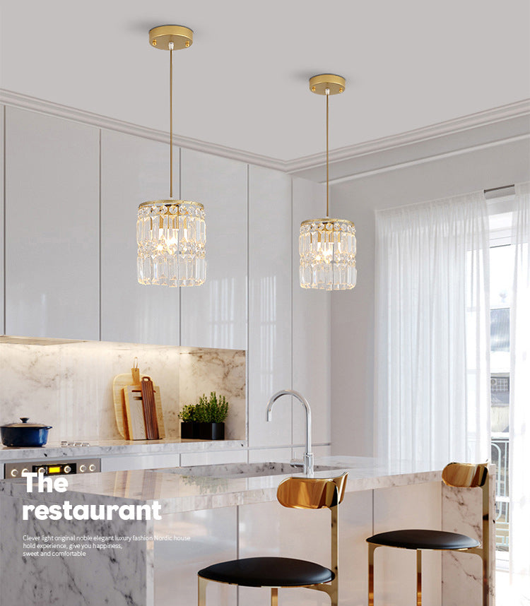 Luz colgante de LED de cristal en la moderna lámpara colgante cilíndrica de hierro forjado para el comedor