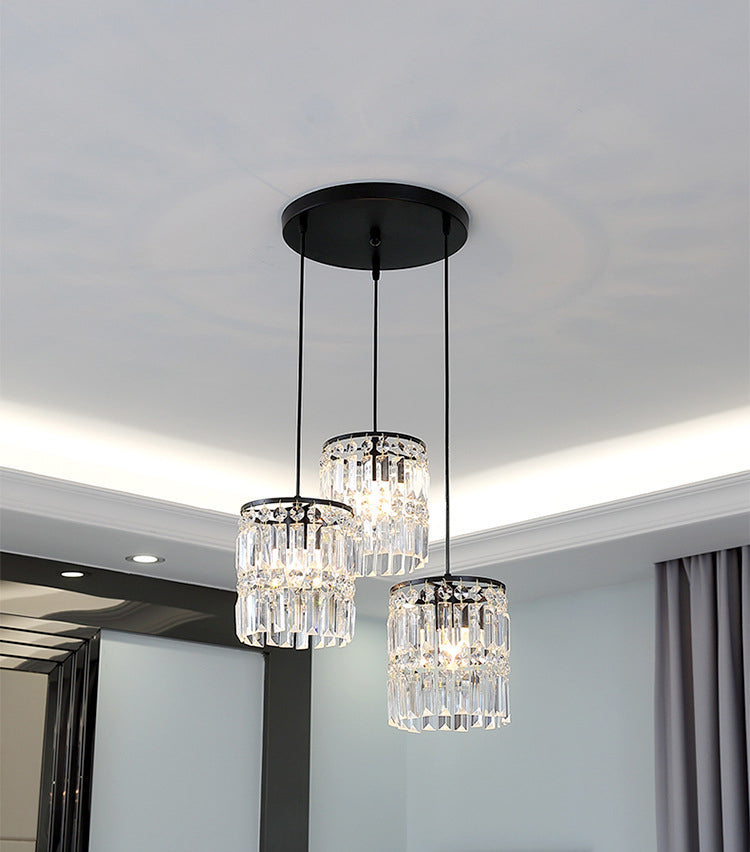 Luz colgante de LED de cristal en la moderna lámpara colgante cilíndrica de hierro forjado para el comedor