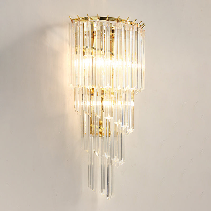 Crystal Tiered Sconce Light Fixture Simplicity Style Clear Wall Lighting Fixture