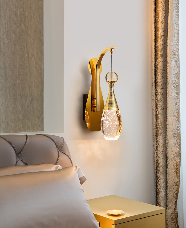 Nordic Style LED Sconce Light Fixture Teardrop Wall Lighting Fixture with Crystal Shade