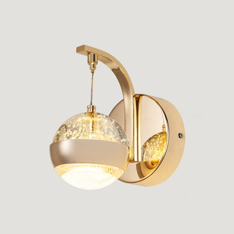 Bedroom Sconce Light Fixture Modern Style Gold LED Wall Lighting Fixture with Round Crystal Shade